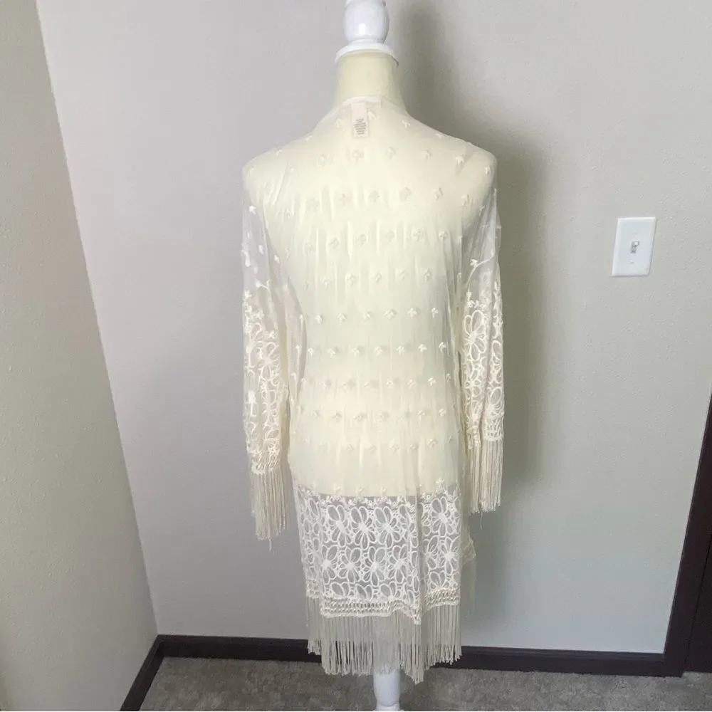 Indigo Thread Co. Boho Beachy Embroidered Cardigan/Swim Cover Up Women's Size L